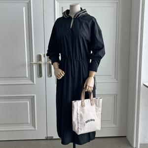 샵앤) 여성 스트링 후드 바스락 롱 원피스 DGB-WDR-3718-블랙