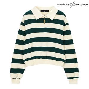 [나인식스뉴욕(영캐릭터)]트임 버튼 카라넥 단가라 긴팔 티셔츠 (NO3LW018L0)