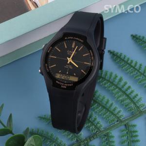 카시오 AW-90H-9E 듀얼 학생 아나디지 캐쥬얼 남녀공용 우레탄