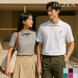 [올젠] 남녀공용 올리버 패치 반팔 카라 티셔츠 (ZMD2TT1301)