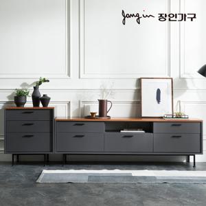 장인가구 루시퍼 그레이 다용도 수납 2400 거실장 세트B