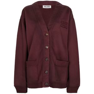 미우미우 25SS 아마란스 레드 로고 플리스 카디건 MJL010 14RU F0399