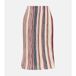 Bottega Veneta 스프라이프 리넨 코튼 미디 스커트 P00933734