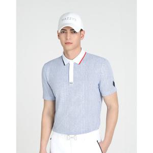 헤지스 골프 25SS 네이비 남성 메쉬 스트라이프 프린트 반팔 카라티 HUTS5B411N3