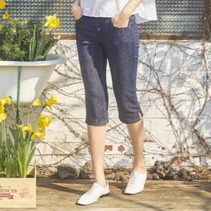 뱅뱅 동백01 여성 인밴드 7부 슬림 데님팬츠 NQL515