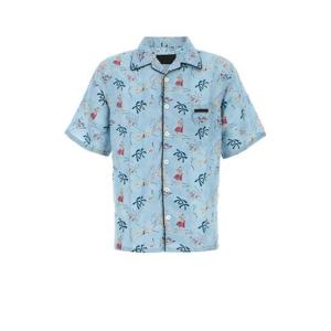 프라다 남성 연하늘 Satin 새틴 프린티드 반팔 셔츠 UCS524SOOO17OY F0076