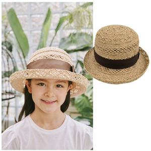 빈2 BY32AH02BG 아동 여아 브라운 리본 밀짚모자 초등