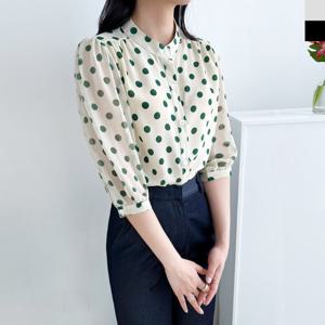 샵앤) 여성 시스루 도트 쉬폰 7부 블라우스 WDM-WBL-KSS8535