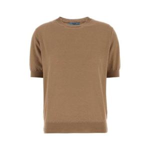 프라다 여성 베이지 Camel 카멜 울 라운드넥 반팔니트 P24D2QSAEO17O0 F0040
