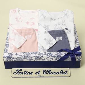 [쇼콜라](쌍둥이출산50일백일선물세트)넬라바디수트+바지세트(핑크+블루)TNMMUS01UB