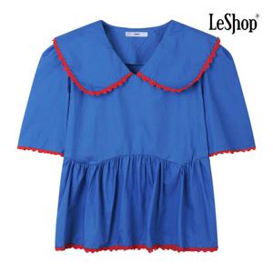 [르샵]레이스 둥근 카라 셔링 반팔 블라우스 (BP7BL051A)