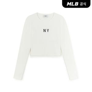 [MLB공식] 25F 여성 베이직 쿠퍼스 슬림 크롭 긴팔 티셔츠 NY (Ivory) 3FTSB0354-50IVS