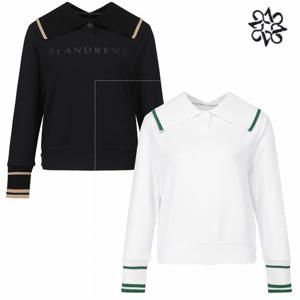 [세인트앤드류스]여성 빅 니트 카라 라인 배색 긴팔 티셔츠 821C3TO062