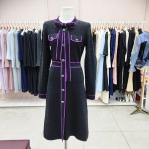 [샤틴]리본끈,라인배색 니트 A라인 원피스S243K902A49_JK