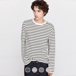 [지오다노]남자 롱 슬리브 저지 라운드넥 스트라이프 단가라 긴팔 티셔츠 4컬러 025911