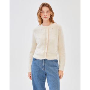 질스튜어트 뉴욕 여성 24FW 앙고라 65% 아이보리 진주 장식 라운드넥 가디건 JSSW4D190IV