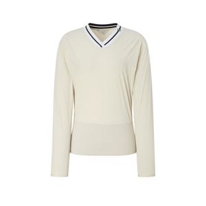 헤지스 골프 여성 25FW 베이지 여성 우븐 브이넥 맨투맨 HWTS5C614I1