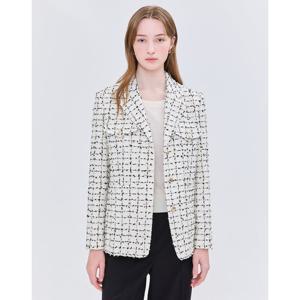 질스튜어트 뉴욕 여성 25SS 시즌오프 크림 체크 코튼혼방 트위드자켓 JSJA5B200OW