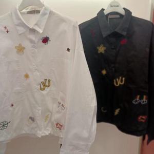 Latium HC06 팔뚝품넉넉한 루즈핏 밑단스트링 언발 남방형 자수 셔츠블라우스 T2533bl09