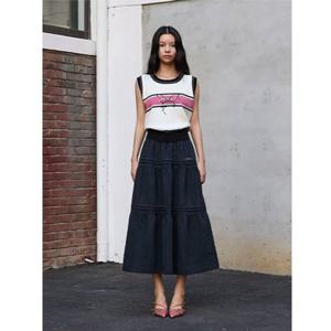 [에고이스트]   ER3OKV01배색 스켈럽 나비 자수 니트 베스트