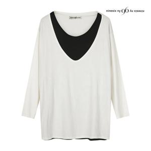 [나인식스뉴욕(영캐릭터)]배색 레이어드형 루즈핏 티셔츠 NP9TS010M0