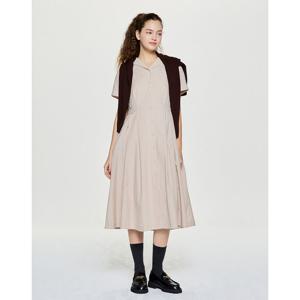 헤지스 여성 25FW 시어서커 오픈카라 원피스 라이트베이지 HSDR5C707I1