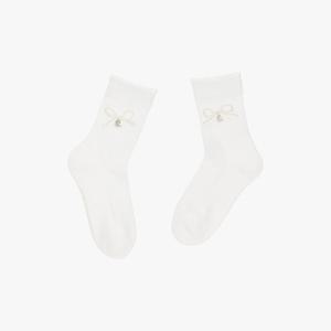 페어라이어 여성 진주 리본 앵클 삭스 (아이보리)