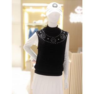 [파리게이츠]521E4SV301_BK-여성 스마일 라운드 패턴 플러피 베스트 방풍조끼-(25년겨울)