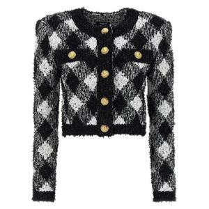 BALMAIN Vichy tweed short jacket DF0SK248KH66EAB