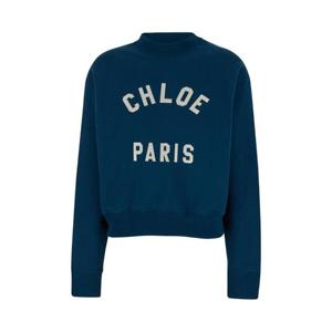 CHLOE 로고 레터링 프린트 블루 크루넥 스웨트셔츠코튼 여성 CH24AJH121924C6