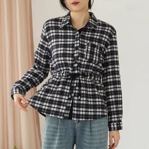 [웬디즈갤러리]체크 허리 스트링 셔츠 /슬림 출근룩 외출룩 SSH105