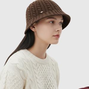 [헤지스ACC] 브라운 짜임 로고장식 울혼방 버킷햇 HIHE5F705W2