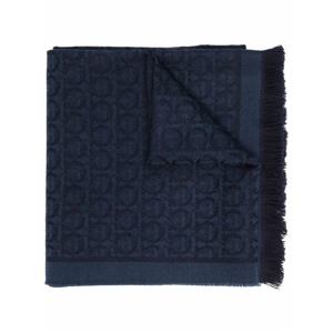 25 FW 페라가모 블루 올 오버 패턴 프린지 엣지 울 스카프 3279550743206