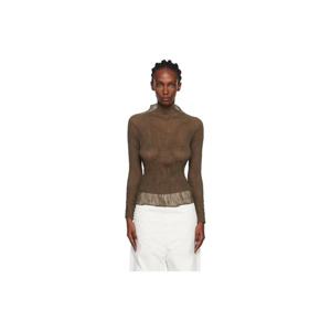 25 FW Issey Miyake 여성 카키 쉬폰 트위스트 탑 252809F099023