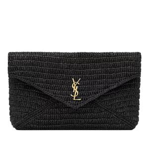 생로랑 엔벨로프 플랩 로고 플라크 라피아 클러치 839340 GAAFP