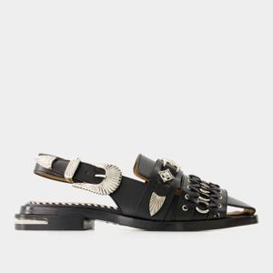 토가풀라 오픈 토 슬링백 가죽 플랫 샌들 FTGPW131209009 BLACK