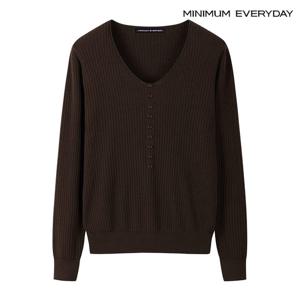 [미니멈][미니멈 에브리데이]골지 페이크 버튼 브이넥 니트 (EB3KT018D)