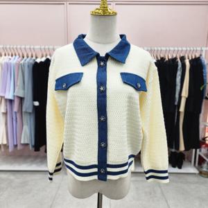 [샤틴]데님배색 물결패턴 니트쟈켓S244K952A47_JK