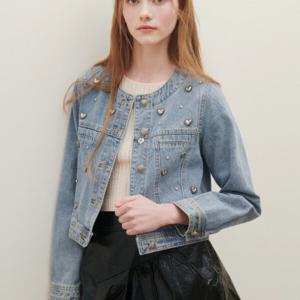 [샤틴]라운드넥 하트,보석 장식 데님쟈켓S251B154A20_JK