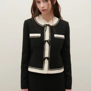 [샤틴]라인배색 리본장식 슬림 트위드쟈켓S251M101A_JK