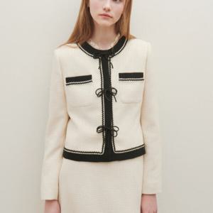 [샤틴]라인배색 리본장식 슬림 트위드쟈켓S251M101A47_JK