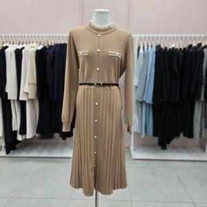 [샤틴]하이넥프릴 니트 플리츠 벨티드 원피스S244K992A08_JK