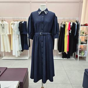 [샤틴]비즈장식 카라 벨티드 면 원피스S253C604A25