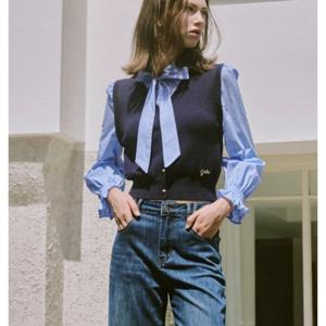 [샤틴]니트배색 스트라이프 셔츠 블라우스S253B263A25