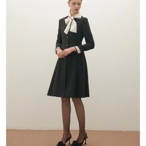 [샤틴]배색리본타이 A라인 원피스S254B604A