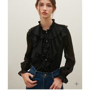 [샤틴]프릴하이넥 러플장식 도트 블라우스S254B255A