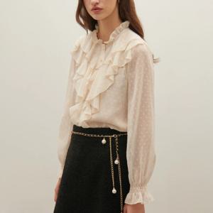 [샤틴]프릴하이넥 러플장식 도트 블라우스S254B255A03