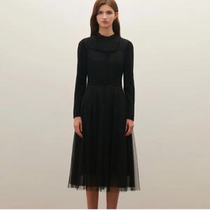 [샤틴]프릴하이넥 쉬폰배색 니트 샤 원피스S253B954A