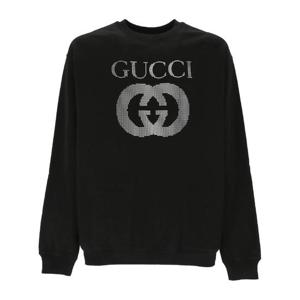 25FW 구찌 블랙 코튼 스웨트 셔츠  화이트 구찌 felted 로고 design  Crew 넥 롱 sleeves  784413XJGQC1043