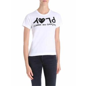 꼼데가르송 화이트 T 셔츠 with 블랙 로고 프린트 AZT0670511